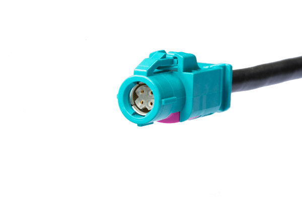 Turquoise high-speed data (HSD) automotive connector cable, designed for robust data transmission in modern vehicles.